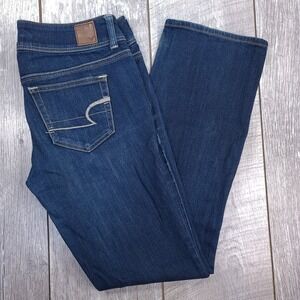 American Eagle Slim Boot Jeans Womens Size 6 Blue Dark Wash Stretch Low Rise